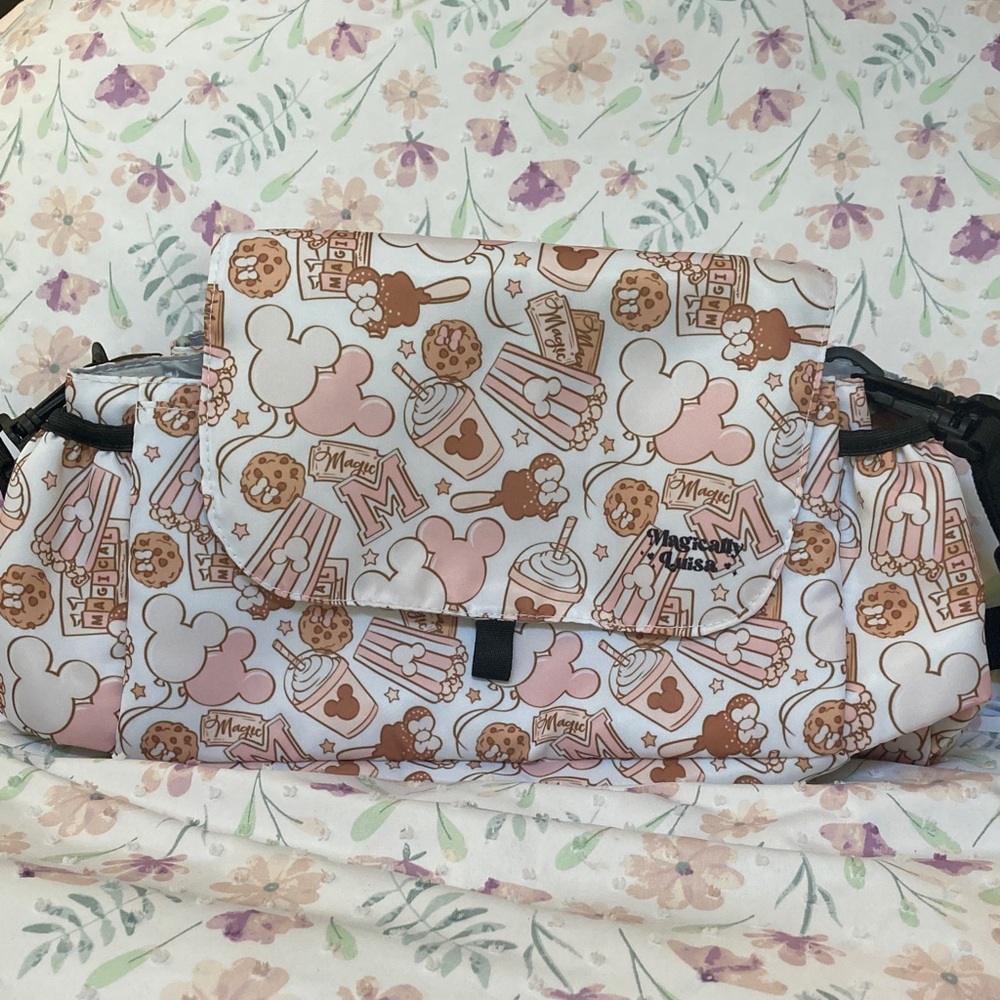 Disney Themed stroller Caddy/crossbody bag “snacks of magic” print